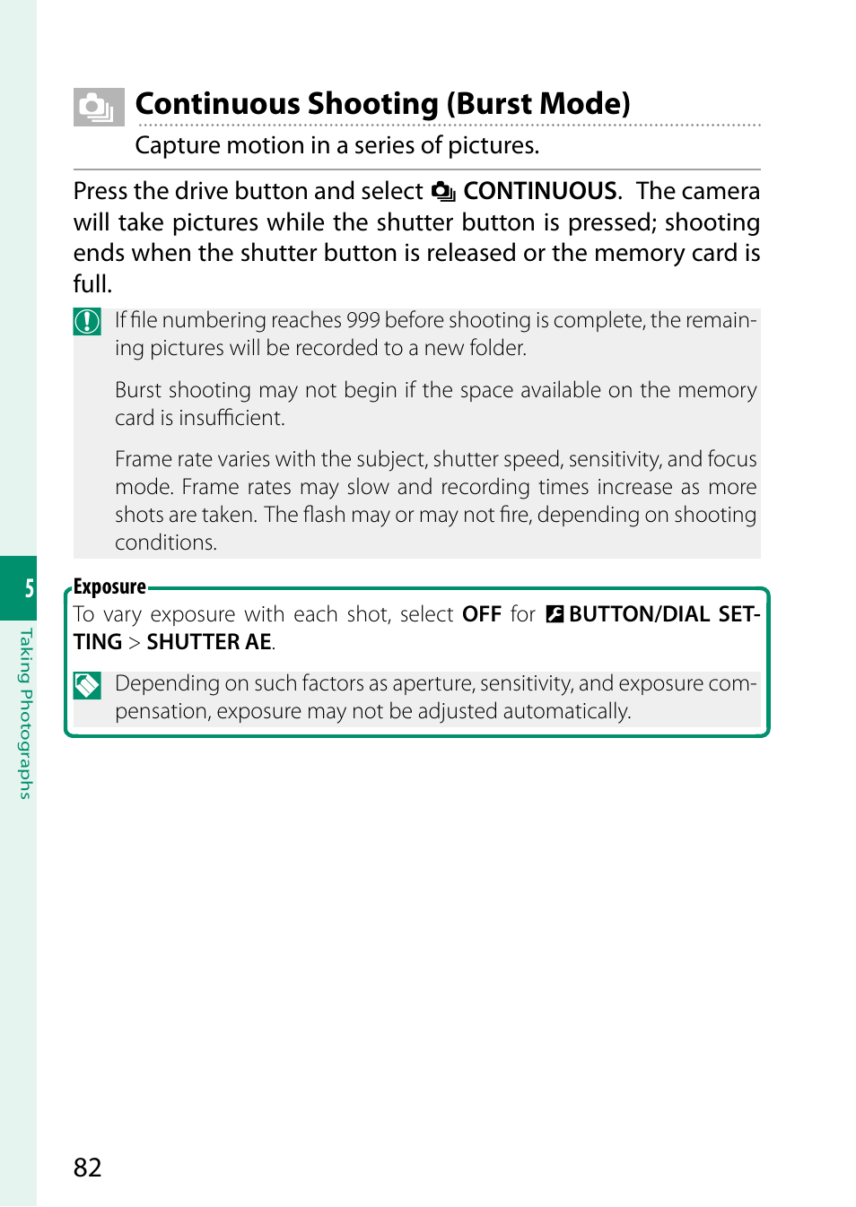 Continuous shooting (burst mode) | FujiFilm GFX 50S User Manual | Page 100 / 268