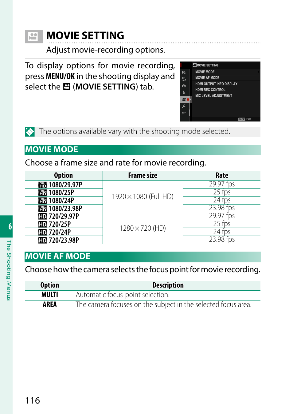 Movie setting | FujiFilm GFX 50S User Manual | Page 134 / 268