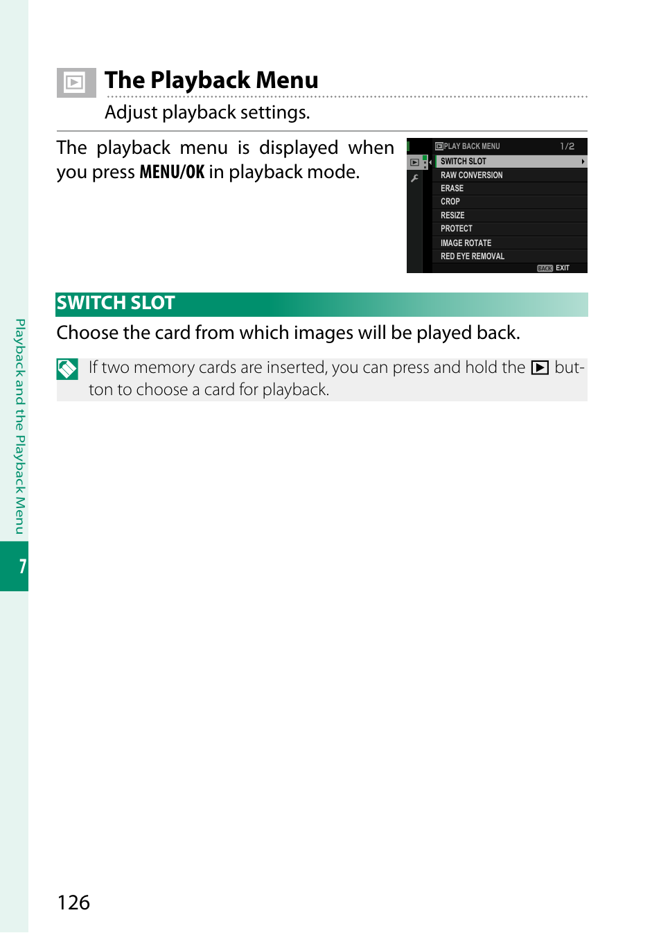 The playback menu | FujiFilm GFX 50S User Manual | Page 144 / 268