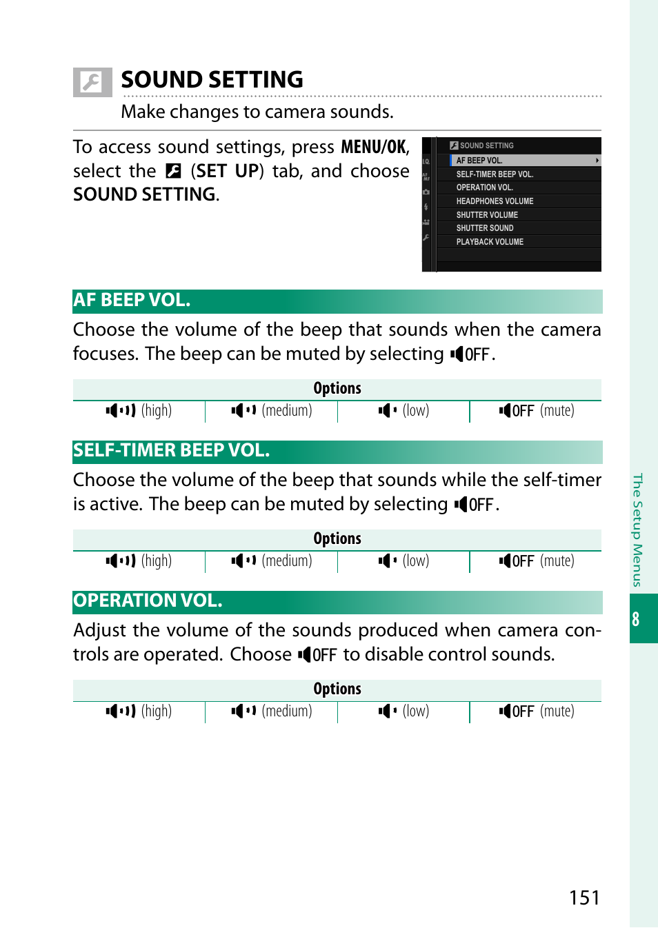 Sound setting | FujiFilm GFX 50S User Manual | Page 169 / 268