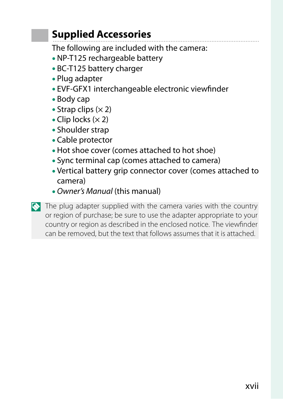 Xvii | FujiFilm GFX 50S User Manual | Page 17 / 268