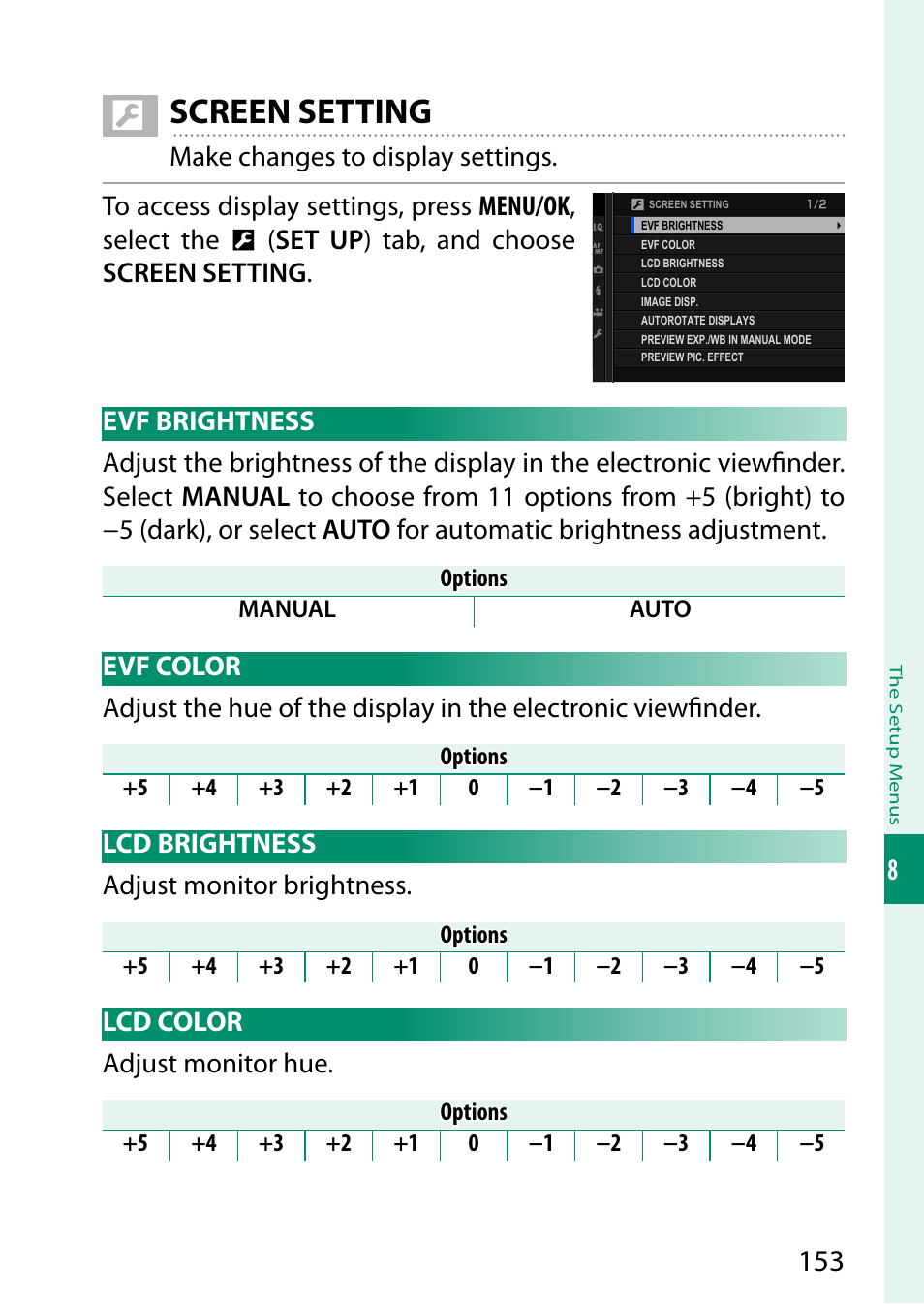 Screen setting | FujiFilm GFX 50S User Manual | Page 171 / 268