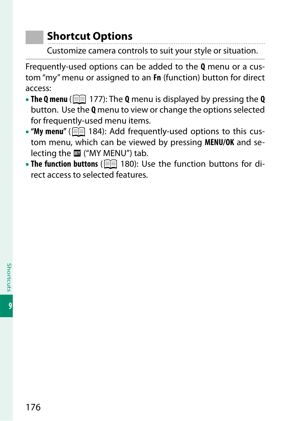 Shortcut options | FujiFilm GFX 50S User Manual | Page 194 / 268