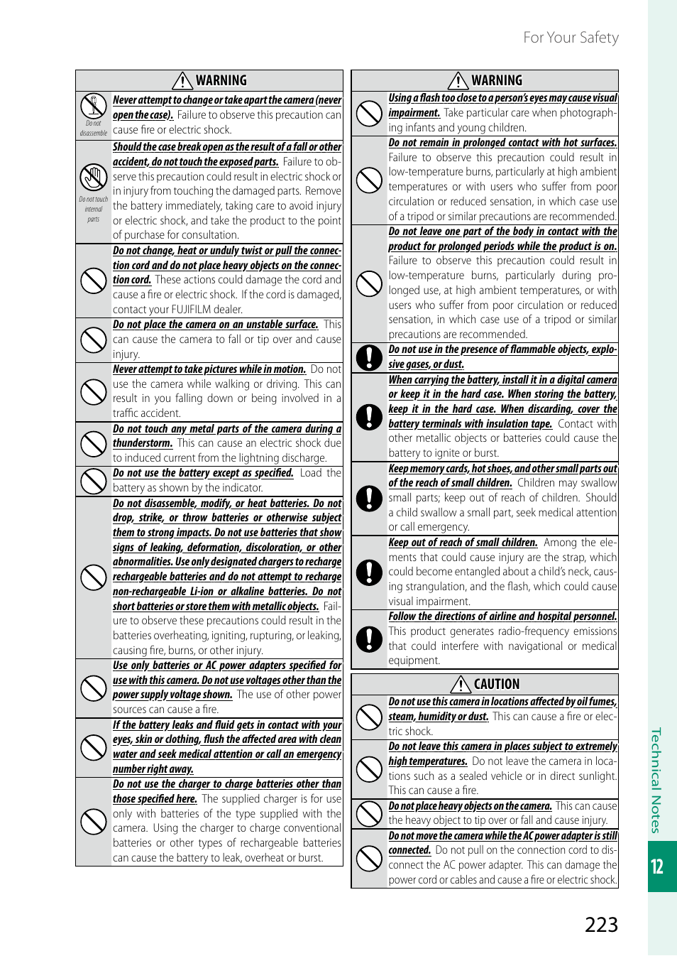 For your safety, Warning, Caution | FujiFilm GFX 50S User Manual | Page 241 / 268