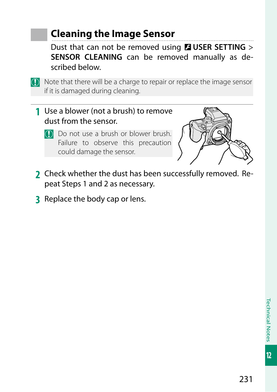 Cleaning the image sensor | FujiFilm GFX 50S User Manual | Page 249 / 268