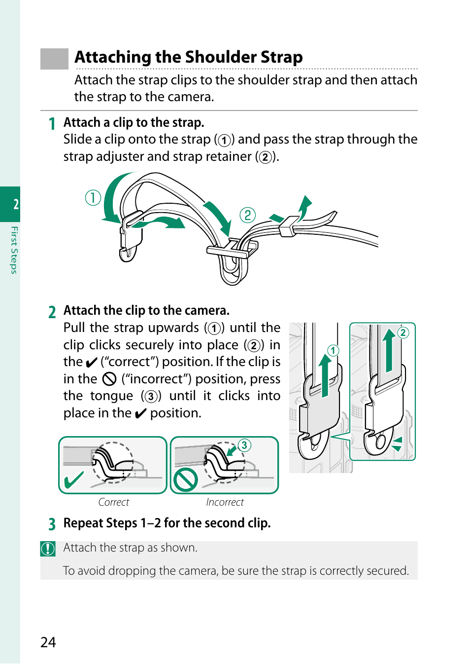 Attaching the shoulder strap | FujiFilm GFX 50S User Manual | Page 42 / 268