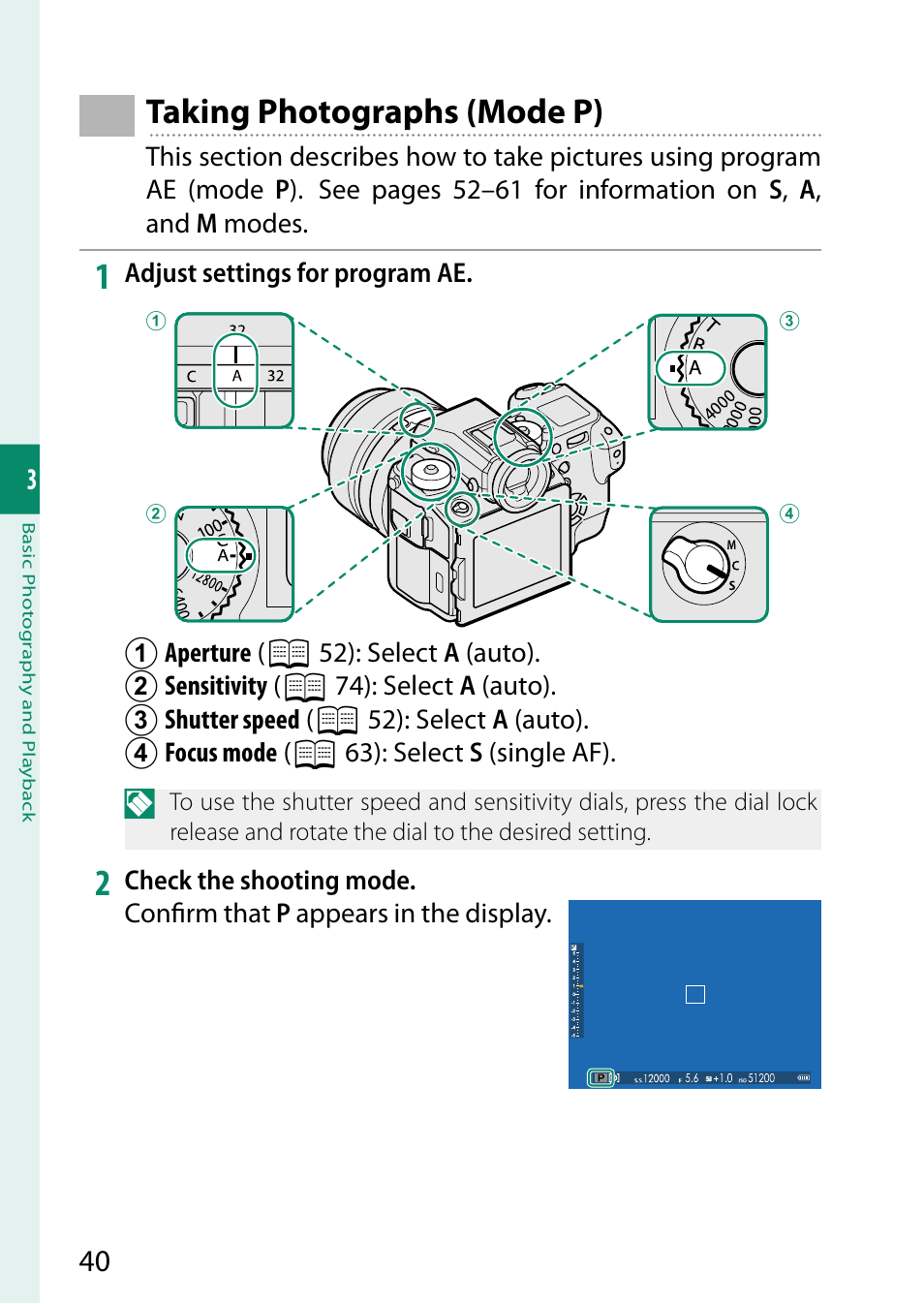 Taking photographs (mode p) | FujiFilm GFX 50S User Manual | Page 58 / 268