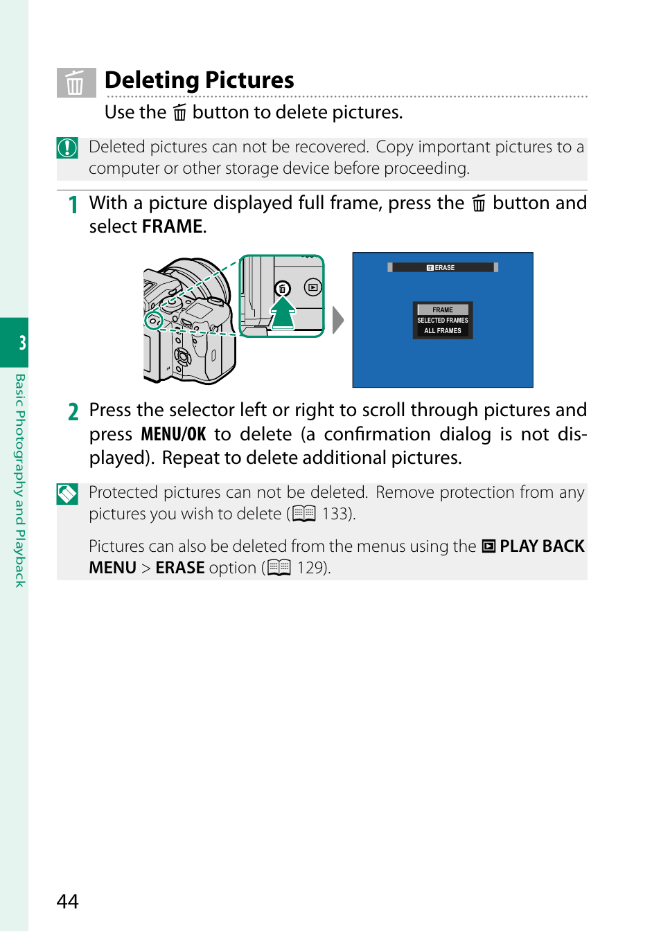 Deleting pictures | FujiFilm GFX 50S User Manual | Page 62 / 268