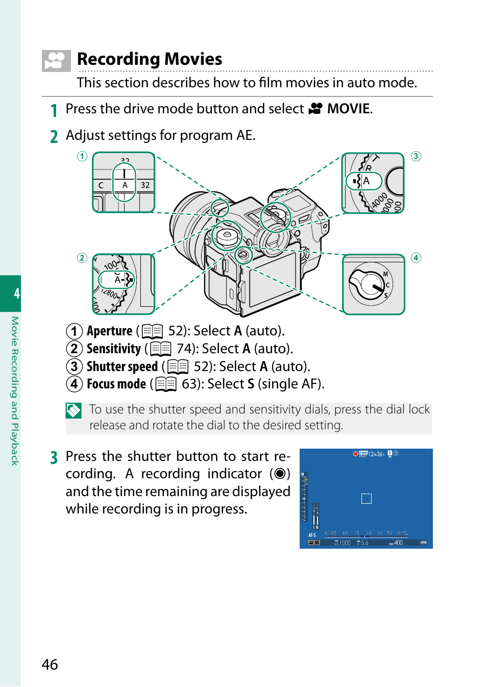 Recording movies | FujiFilm GFX 50S User Manual | Page 64 / 268