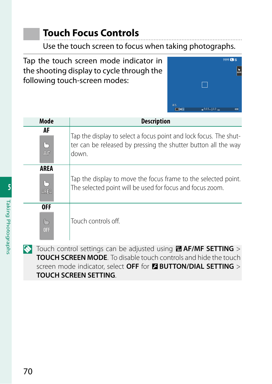 Touch focus controls | FujiFilm GFX 50S User Manual | Page 88 / 268