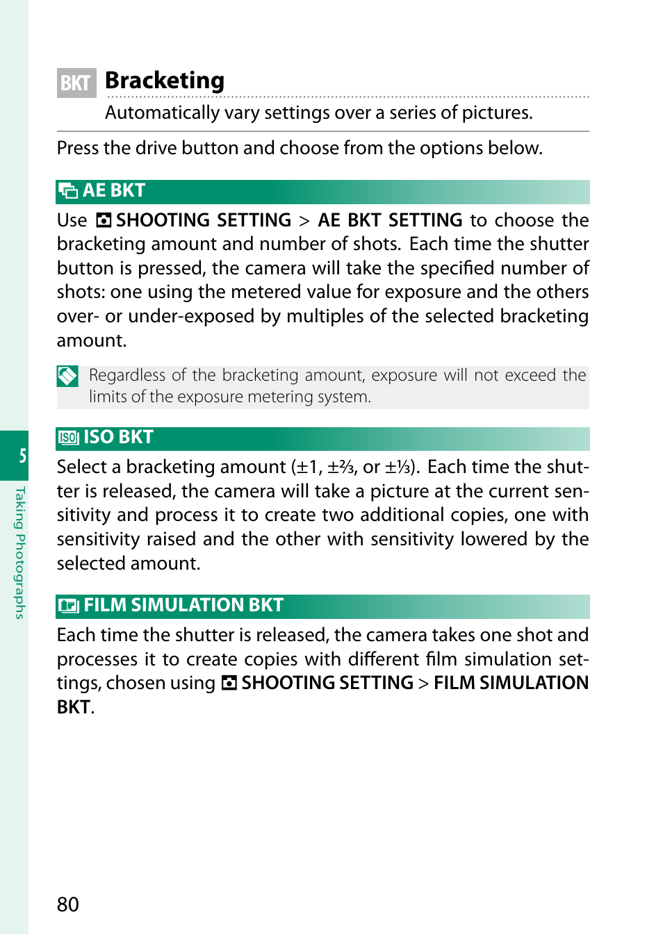 Bracketing | FujiFilm GFX 50S User Manual | Page 98 / 268