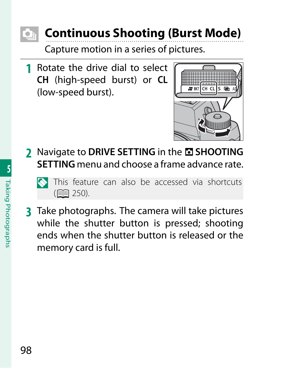 Continuous shooting (burst mode) | FujiFilm X-T2 User Manual | Page 120 / 368