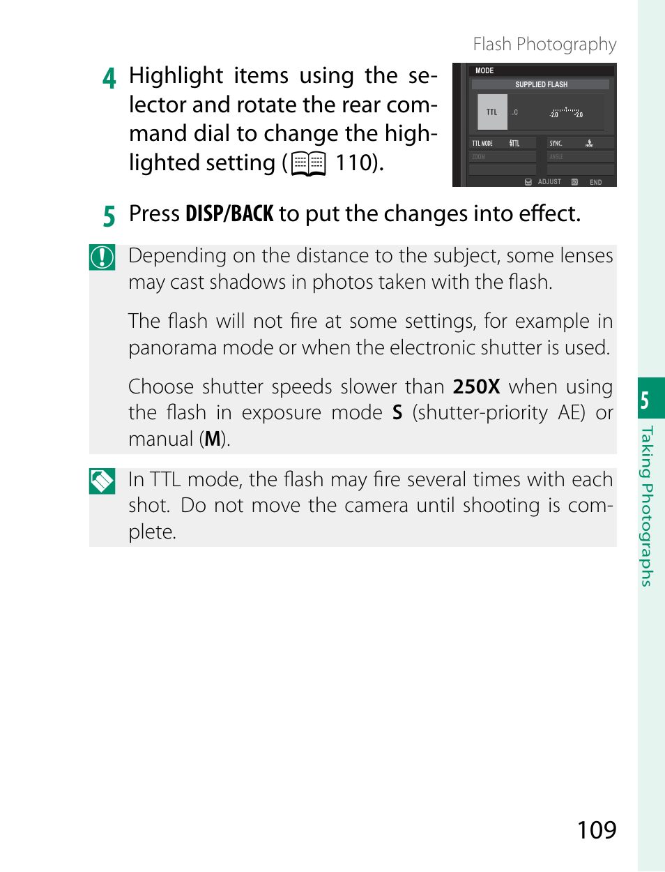 Press disp/back to put the changes into eff ect | FujiFilm X-T2 User Manual | Page 131 / 368