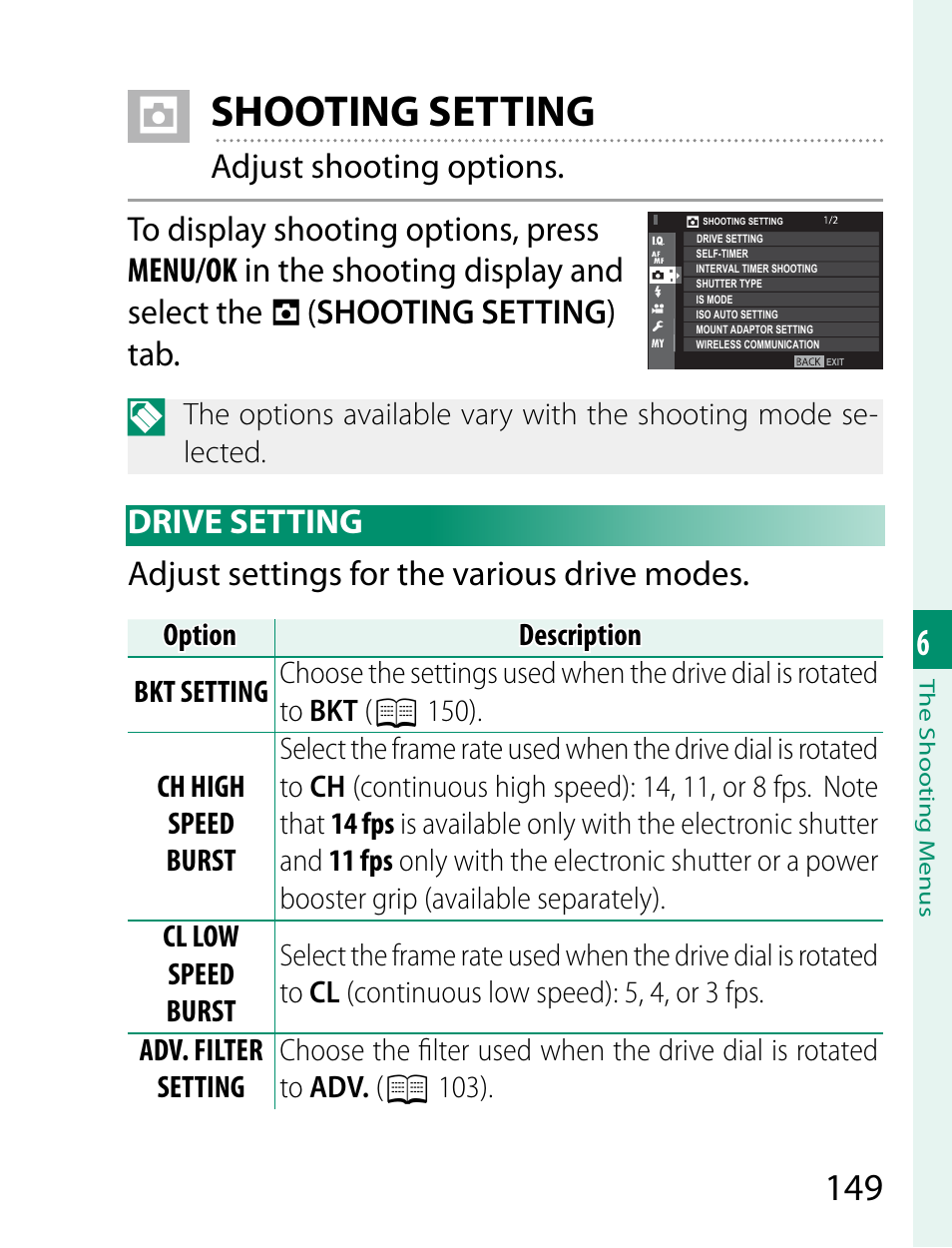 Shooting setting | FujiFilm X-T2 User Manual | Page 171 / 368