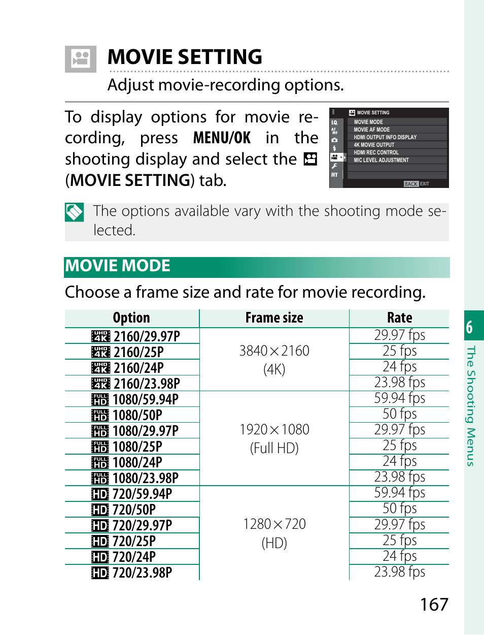 Movie setting | FujiFilm X-T2 User Manual | Page 189 / 368