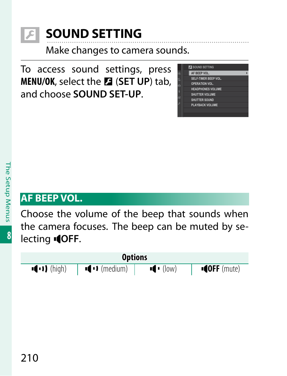 Sound setting | FujiFilm X-T2 User Manual | Page 232 / 368