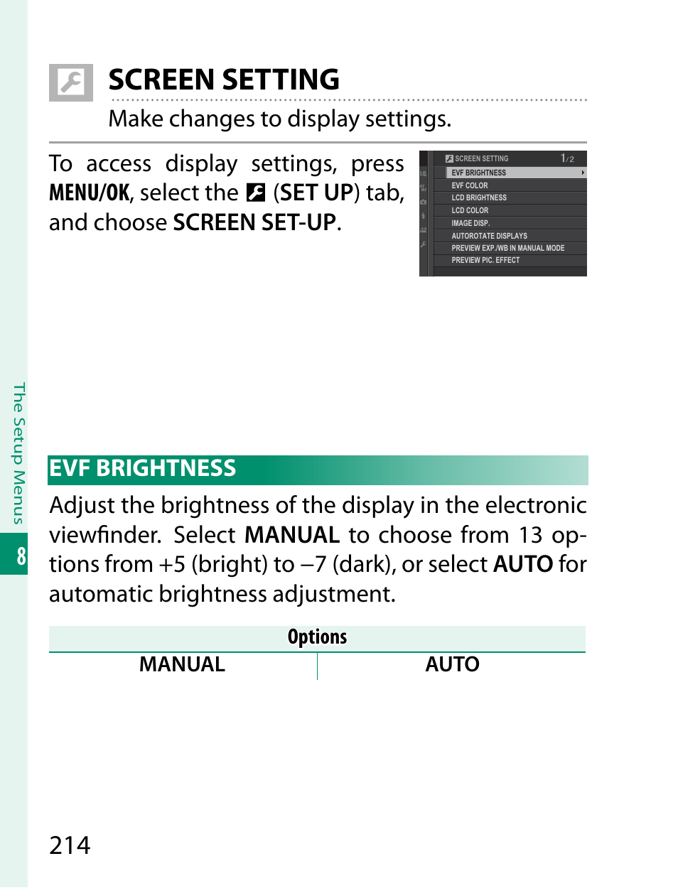 Screen setting | FujiFilm X-T2 User Manual | Page 236 / 368