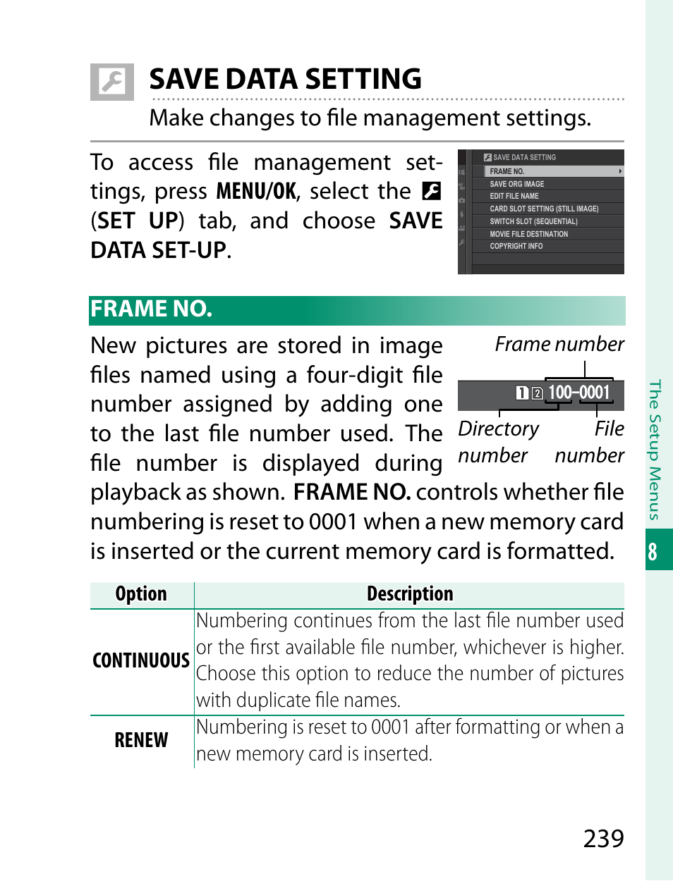 Save data setting | FujiFilm X-T2 User Manual | Page 261 / 368