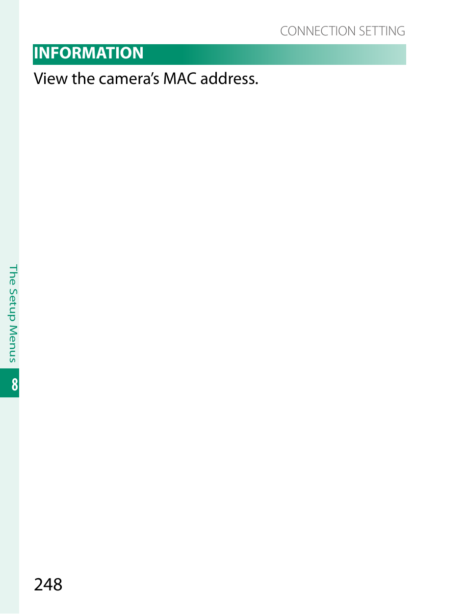 Tion, Information view the camera’s mac address | FujiFilm X-T2 User Manual | Page 270 / 368