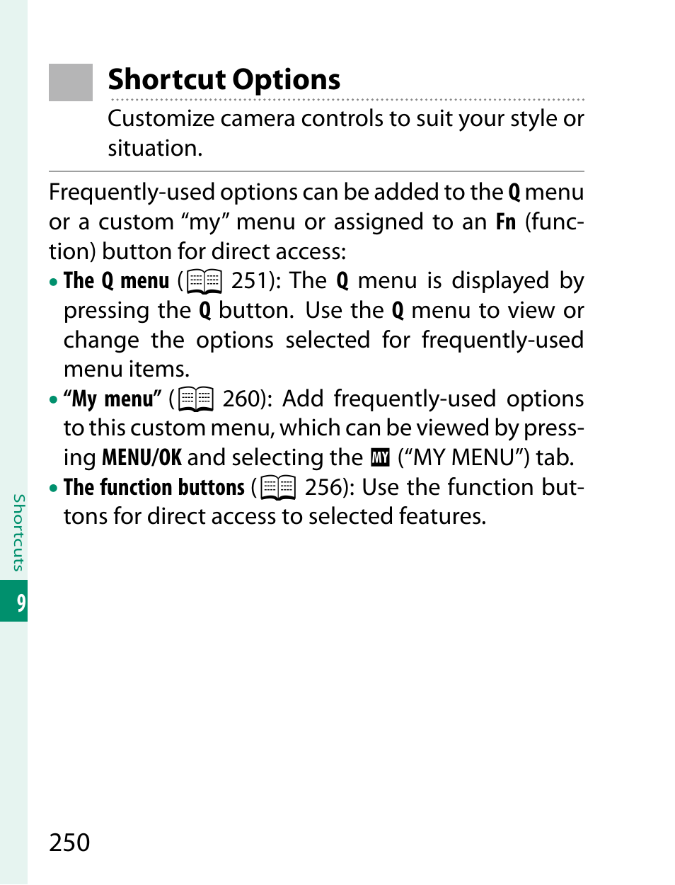 Shortcut options | FujiFilm X-T2 User Manual | Page 272 / 368