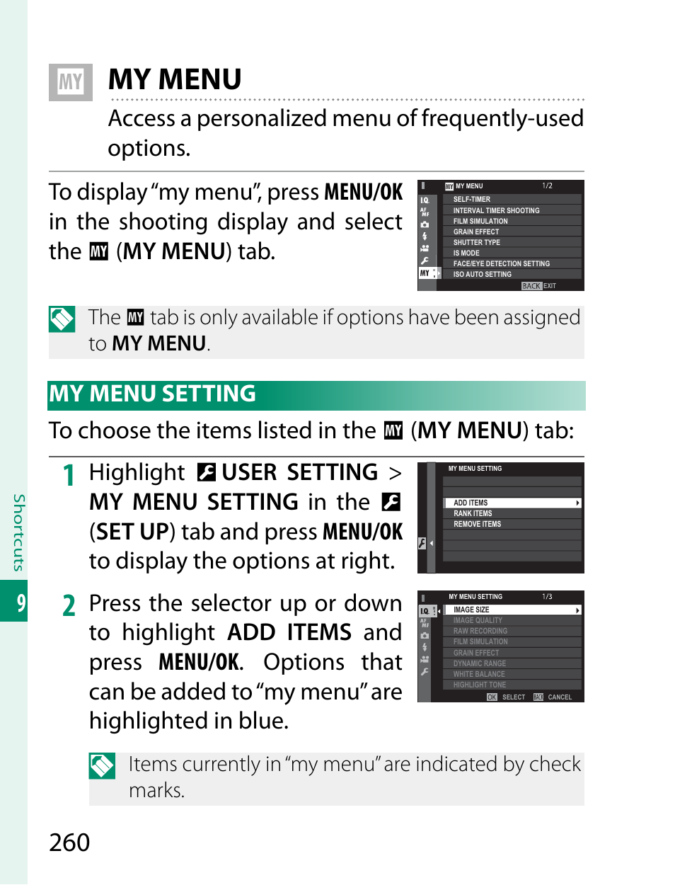 My menu | FujiFilm X-T2 User Manual | Page 282 / 368