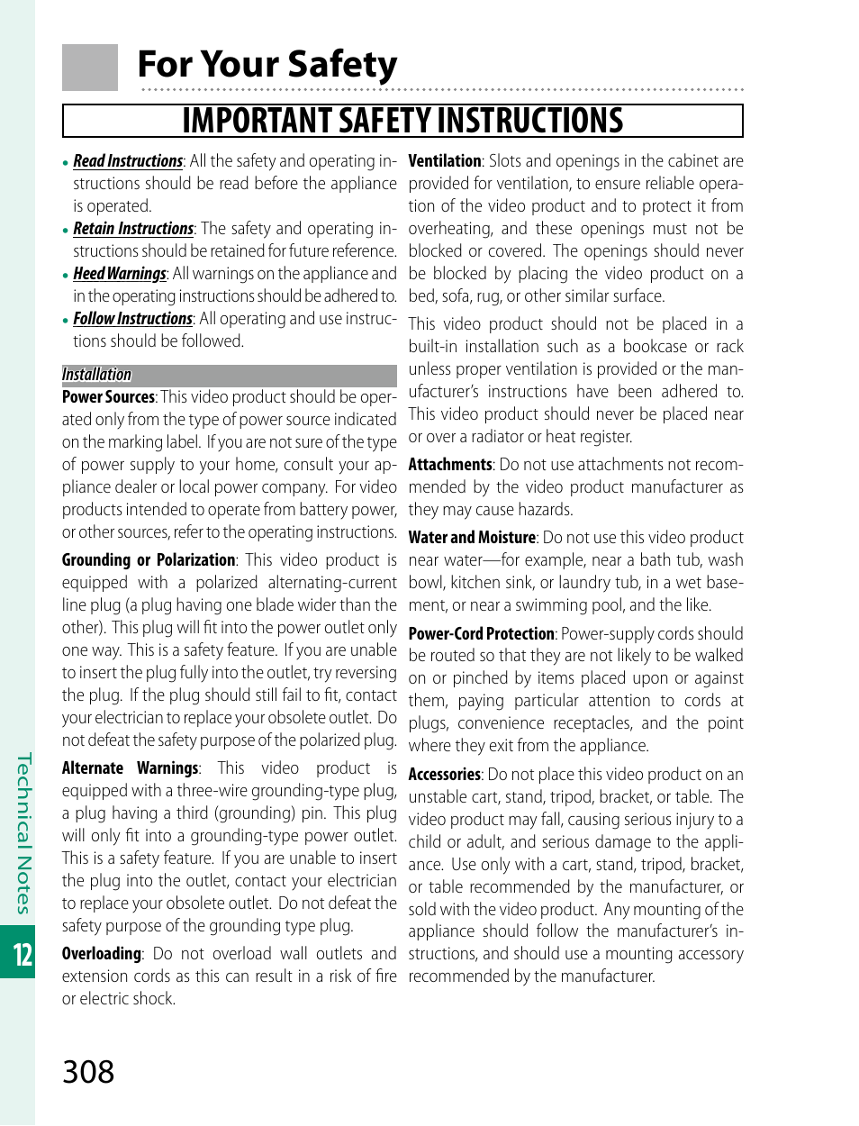 For your safety, Important safety instructions | FujiFilm X-T2 User Manual | Page 330 / 368