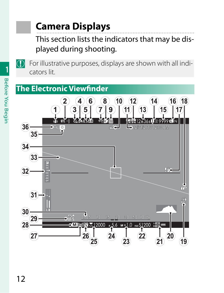 Camera displays, The electronic viewfi nder | FujiFilm X-T2 User Manual | Page 34 / 368