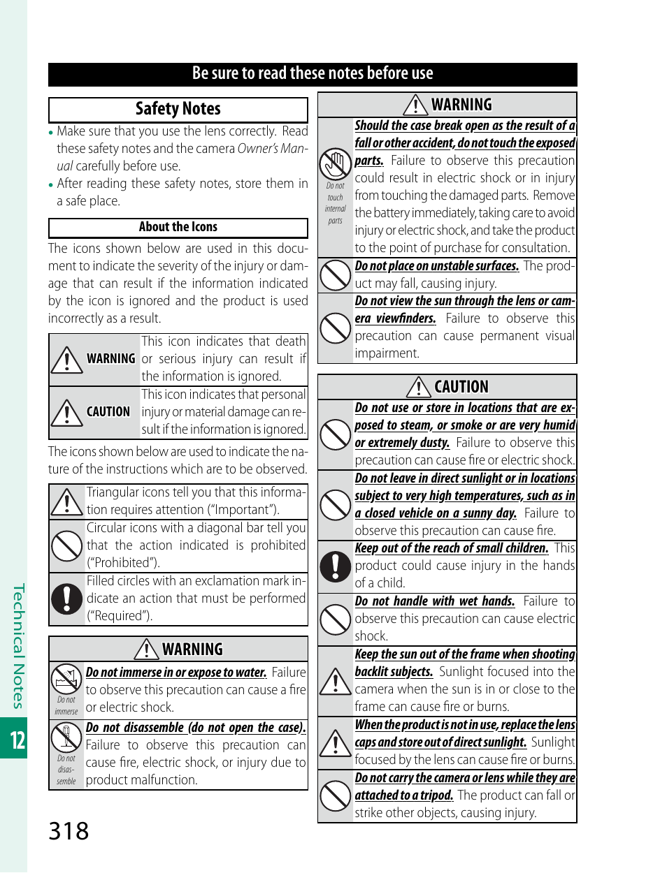 Warning, Caution | FujiFilm X-T2 User Manual | Page 340 / 368