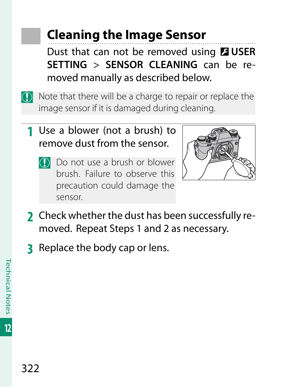 Cleaning the image sensor | FujiFilm X-T2 User Manual | Page 344 / 368