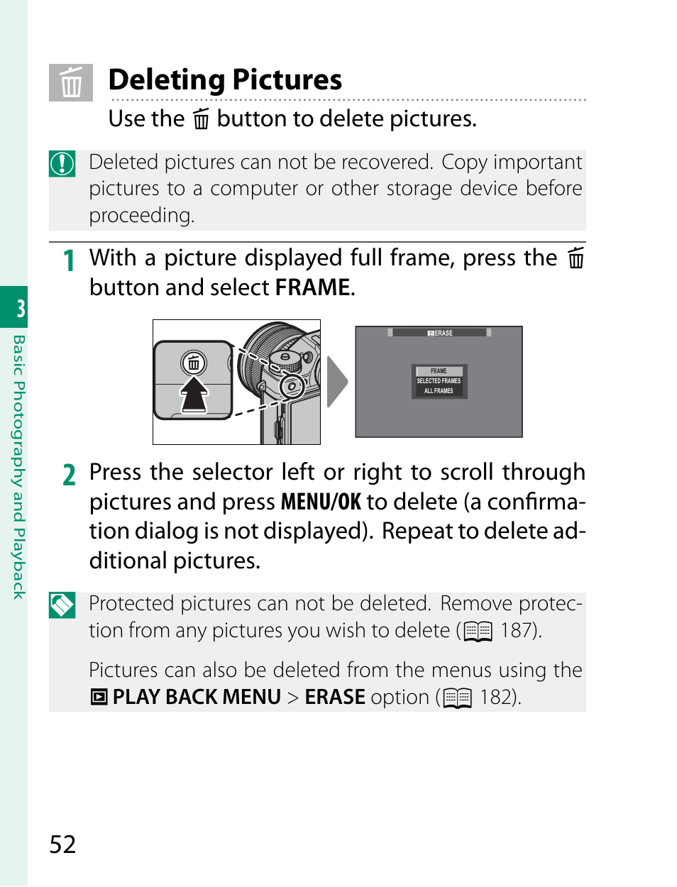 Deleting pictures | FujiFilm X-T2 User Manual | Page 74 / 368