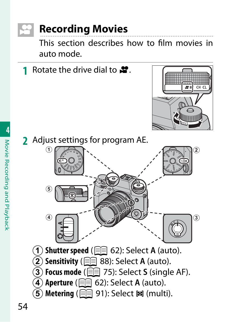 Recording movies | FujiFilm X-T2 User Manual | Page 76 / 368