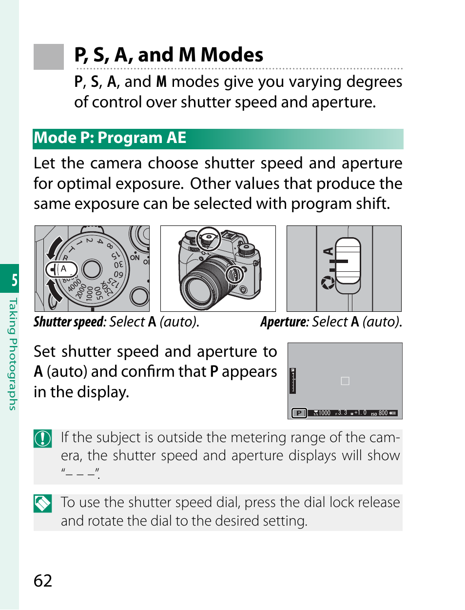 P, s, a, and m modes | FujiFilm X-T2 User Manual | Page 84 / 368