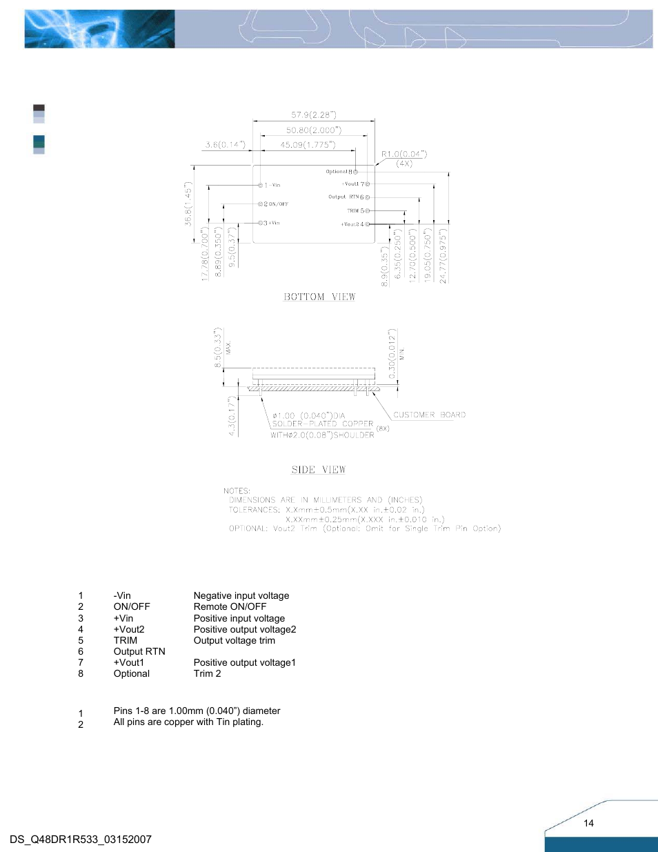 Mechanical drawing | Delta Electronics Q48DR User Manual | Page 13 / 14