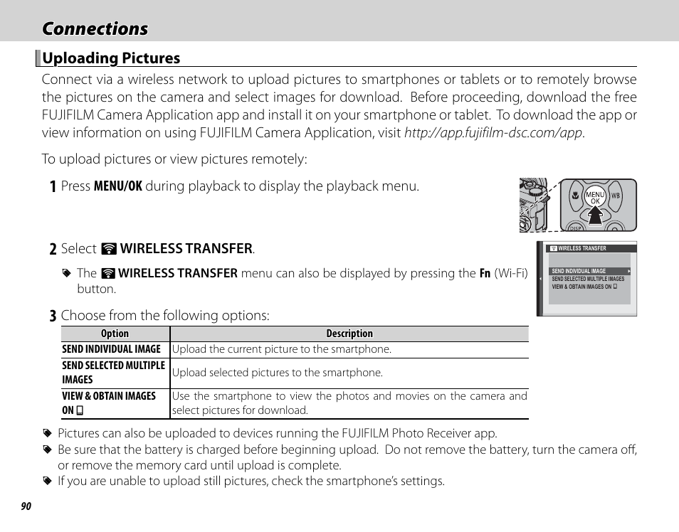 Connections, Uploading pictures | FujiFilm X-M1 User Manual | Page 106 / 148