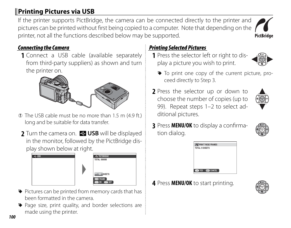 Printing pictures via usb | FujiFilm X-M1 User Manual | Page 116 / 148