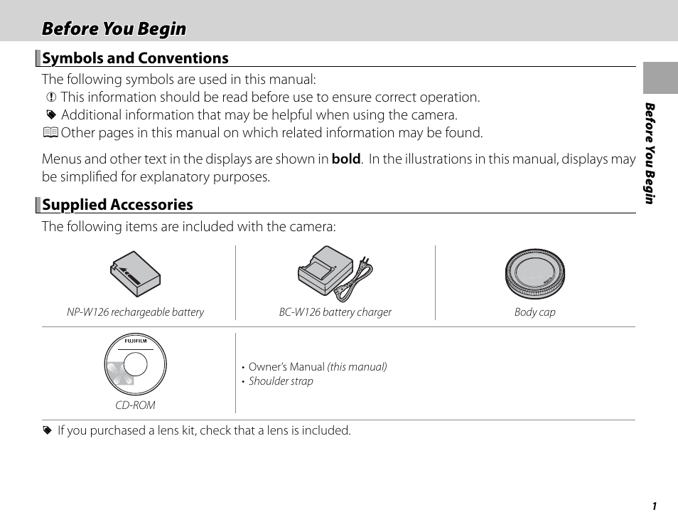 Before you begin | FujiFilm X-M1 User Manual | Page 17 / 148