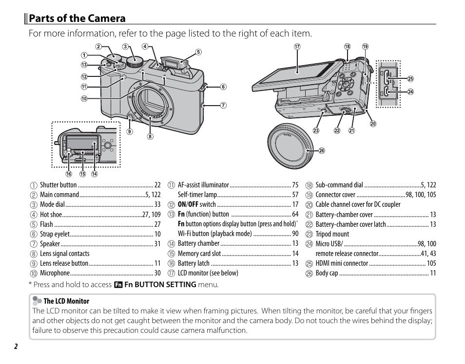 Parts of the camera | FujiFilm X-M1 User Manual | Page 18 / 148