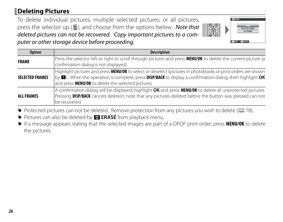 Deleting pictures deleting pictures | FujiFilm X-M1 User Manual | Page 42 / 148