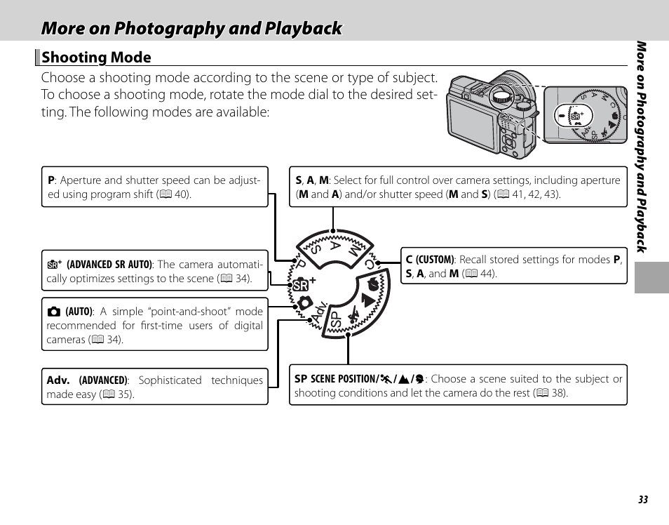 More on photography and playback, Shooting mode | FujiFilm X-M1 User Manual | Page 49 / 148