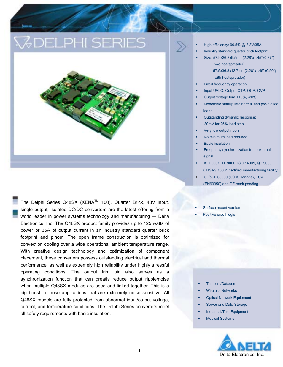 Delta Electronics Q48SX User Manual | 2 pages