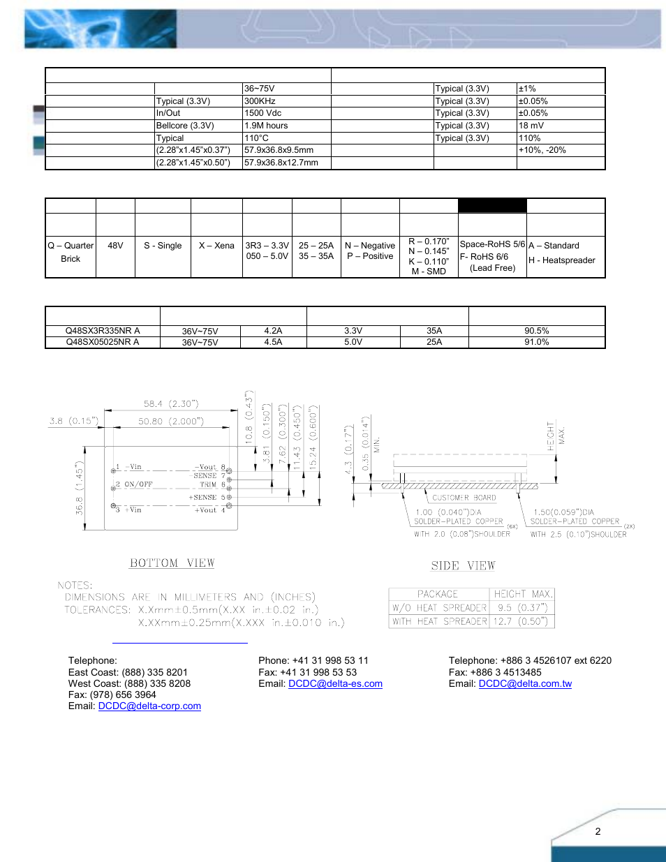 Delta Electronics Q48SX User Manual | Page 2 / 2