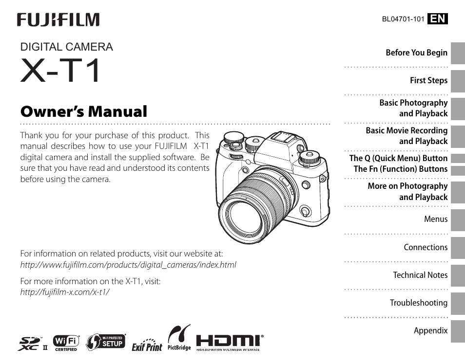 FujiFilm X-T1 User Manual | 152 pages