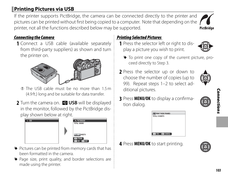 Printing pictures via usb | FujiFilm X-T1 User Manual | Page 119 / 152