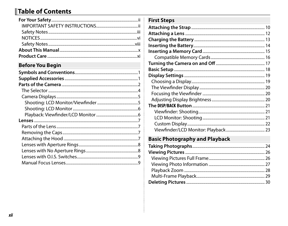 FujiFilm X-T1 User Manual | Page 12 / 152