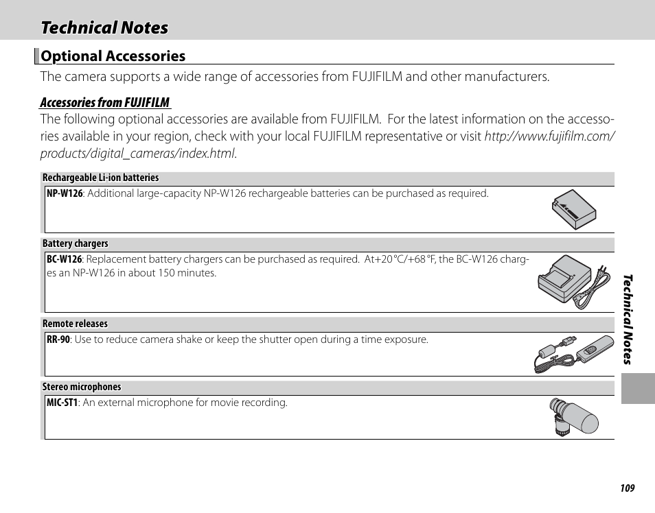 Optional accessories | FujiFilm X-T1 User Manual | Page 125 / 152