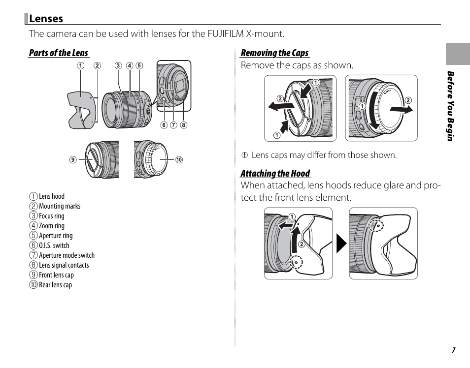 Lenses | FujiFilm X-T1 User Manual | Page 23 / 152