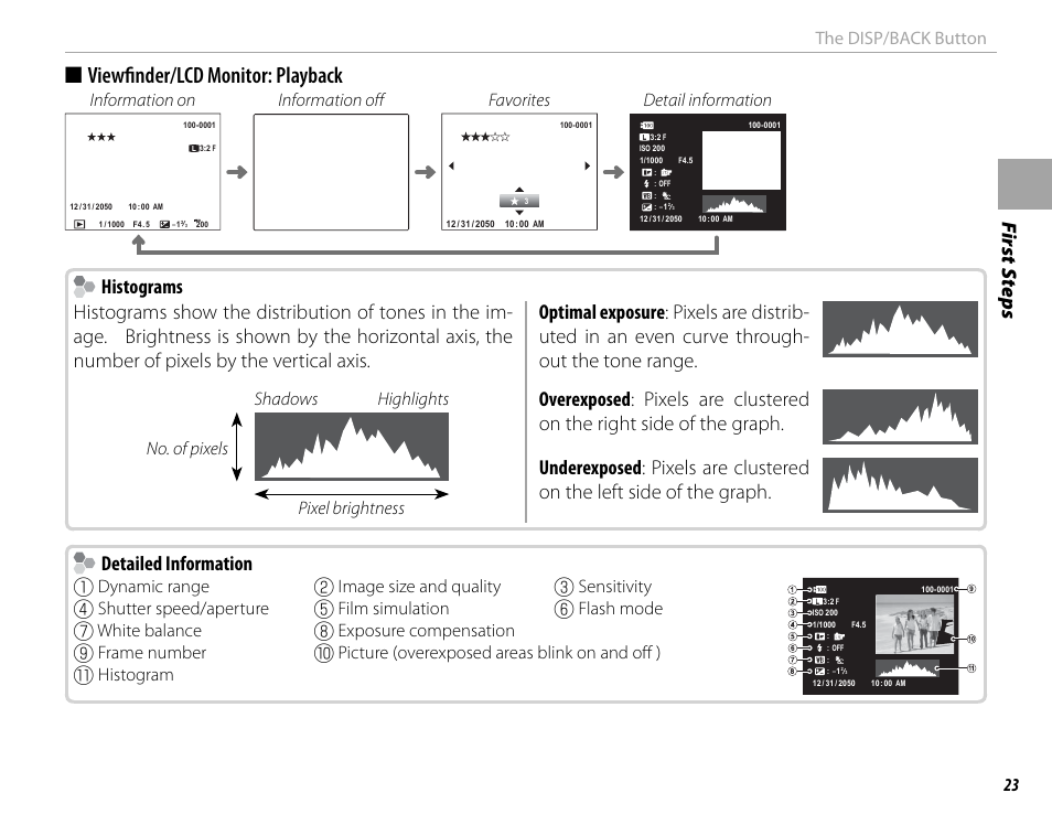 Viewfi nder/lcd monitor: playback, Fi rs t s te p s | FujiFilm X-T1 User Manual | Page 39 / 152