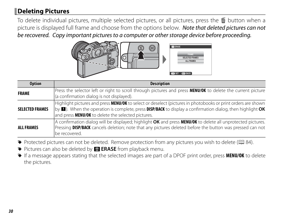 Deleting pictures deleting pictures | FujiFilm X-T1 User Manual | Page 46 / 152