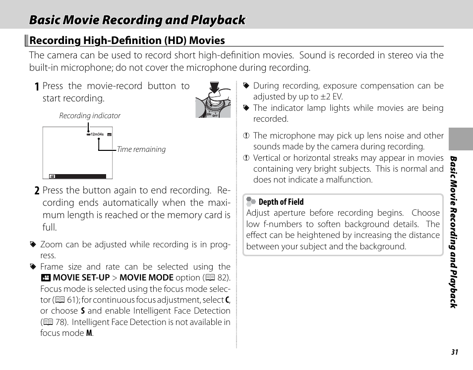 Basic movie recording and playback | FujiFilm X-T1 User Manual | Page 47 / 152