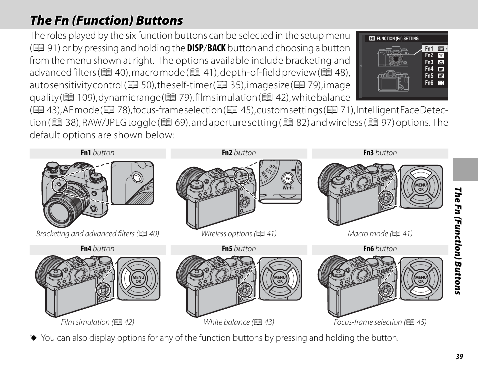 The fn (function) buttons | FujiFilm X-T1 User Manual | Page 55 / 152